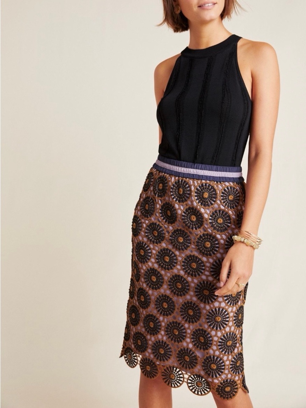 Current Air Anthropologie Loire Lace -SZ M- Scalloped Multicolored Pencil Skirt